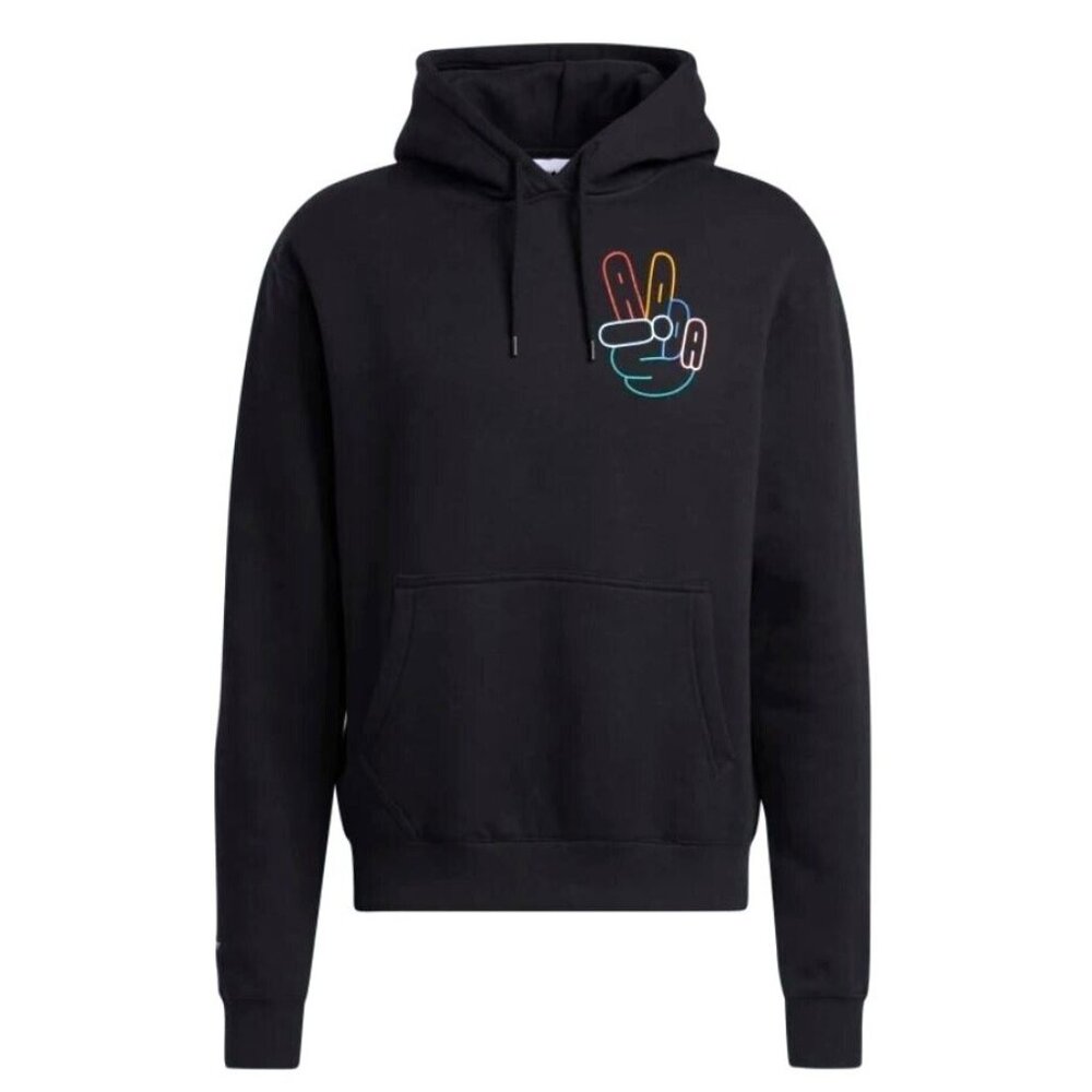 NEW MENS ADIDAS ORIGINALS PEACE SIGN TREFOIL HOODIE ~SIZE LARGE #HC1789 BLACK - Picture 4 of 8